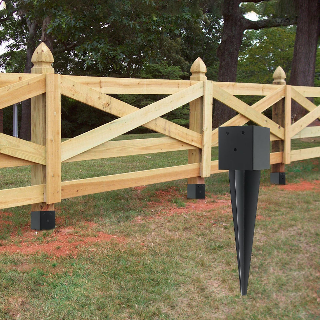2 Pcs 4"x4" Fence Post Anchor Ground Spike,(Internal 3.6"x3.6"),Metal Post Stake Ground 16" with Black Powder-Coated,Fence Stakes Post Base for Deck,Fence,Porch,Railing,Mailbox CDFYJHFDQ