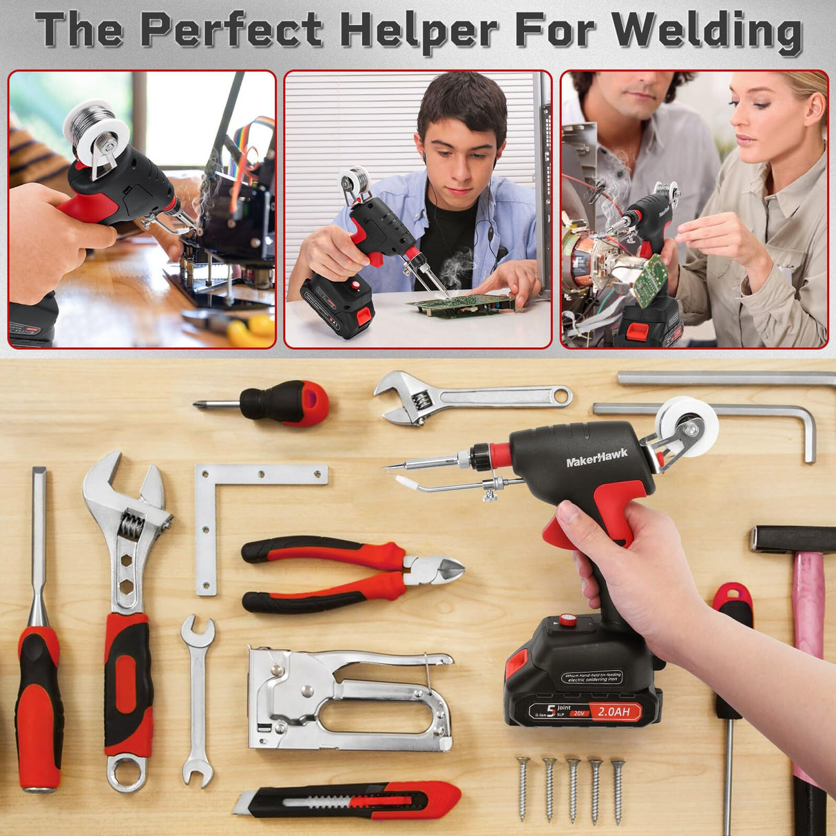 Cordless Soldering Iron Welding Kit - 60W 200-450℃ Adjustable Temperature One-handed Welding Iron With 20V Battery Automatic Soldering Gun Solder Tools for Electronic Repair Soldering Circuit Board MakerHawk