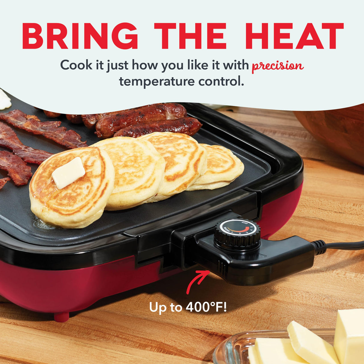 DASH Deluxe Everyday Electric Griddle with Dishwasher Safe Removable Nonstick Cooking Plate for Pancakes, Burgers, Eggs and more, Includes Drip Tray + Recipe Book, 20” x 10.5”, 1500-Watt - Red DASH