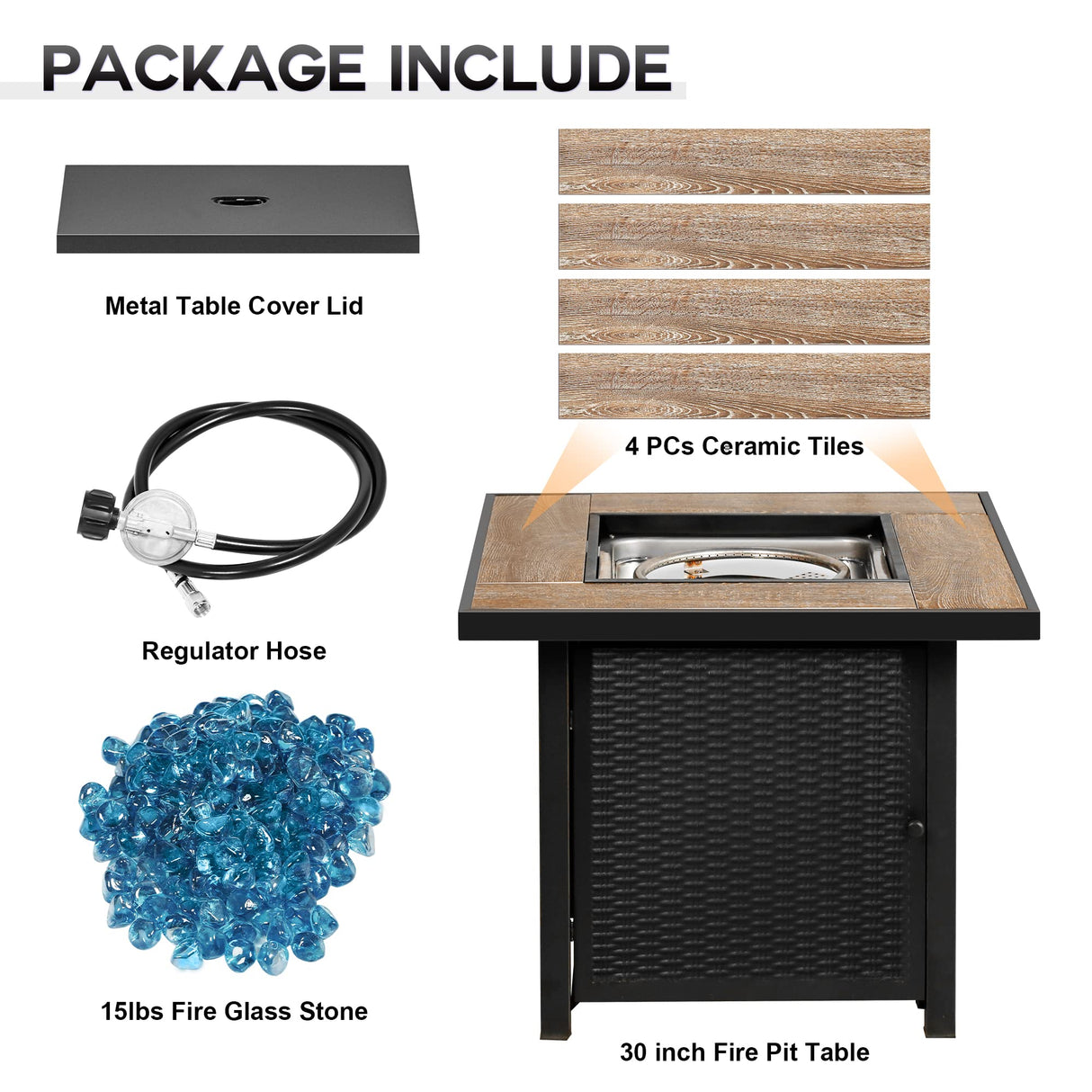 BALI OUTDOORS 50000 BTU Propane Fire Pit for Outdoor, 30 in Fire Pit Table Outdoor, Square Firepits for Outside Backyard, Patio BALI OUTDOORS