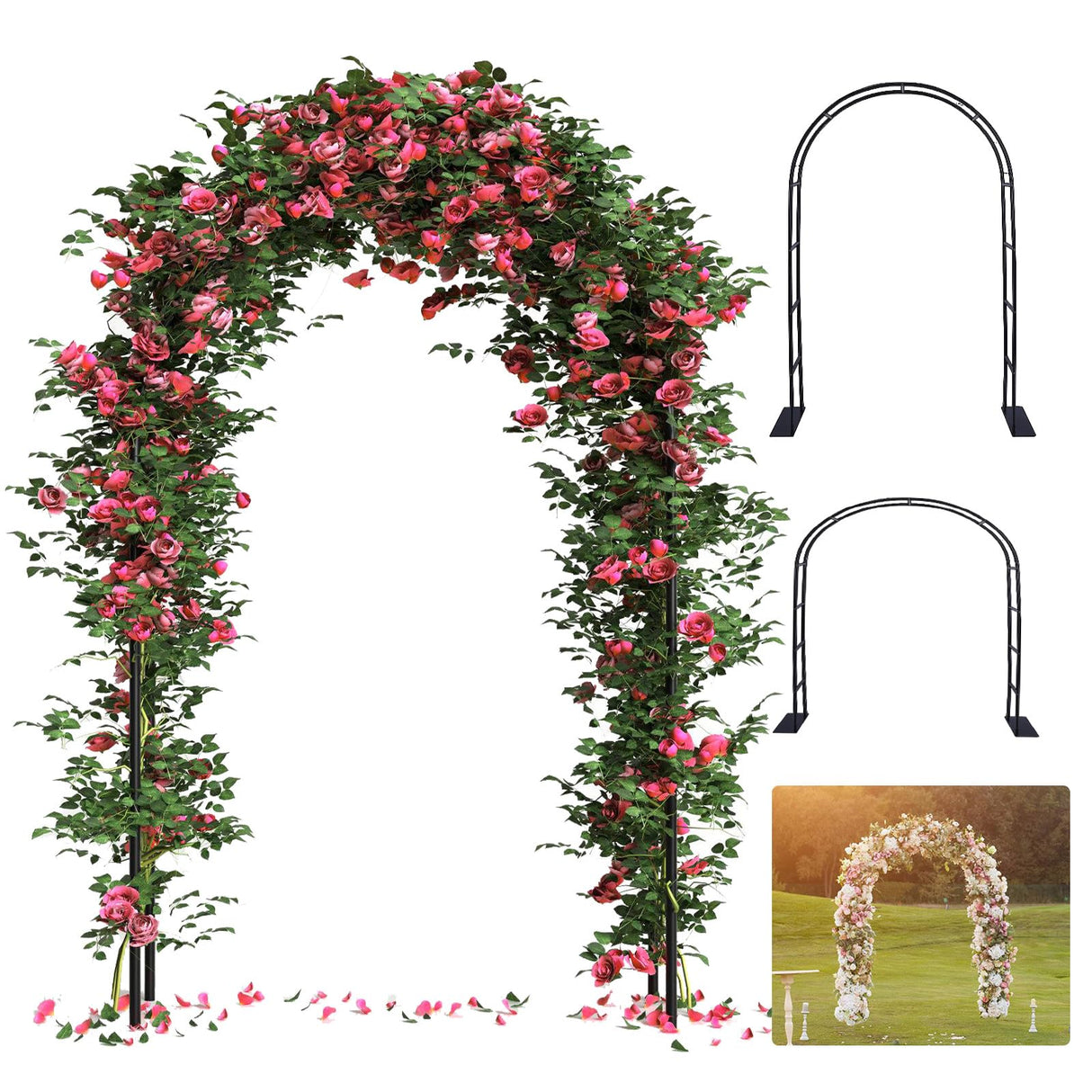 Thickened Rustproof Garden Arch, Wedding Arch- 4.6 * 7.8 or 6.4 * 7.5Ft, Easy to Assemble, Long Lasting and Durable, Metal Arch for Garden Arbor Trellis & Climbing Plant ROOLLYA