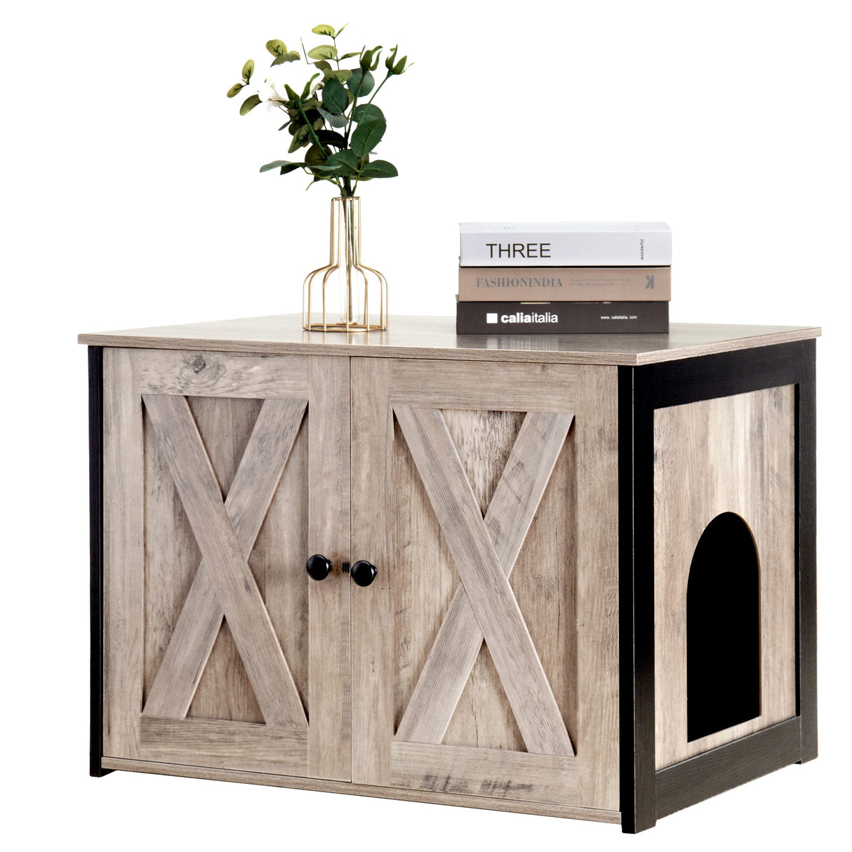 DWANTON Litter Box Enclosure, Cat Litter Box Furniture Hidden, Reversible Entrance Can Be on Left or Right Side, Wooden Cat Washroom Indoor, Fit Most of Litter Box, 27.6 x 19.7 x 19.7 Inches Dwanton