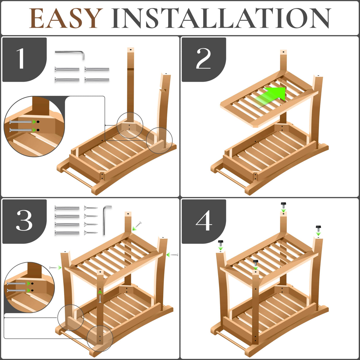 Bamboo Shower Bench with Handles and Shelf – Waterproof Stool for Inside Shower, Bathroom Foot Rest, Shaving Seat, Bamboo Shower Chair for Adults Teak shower bench