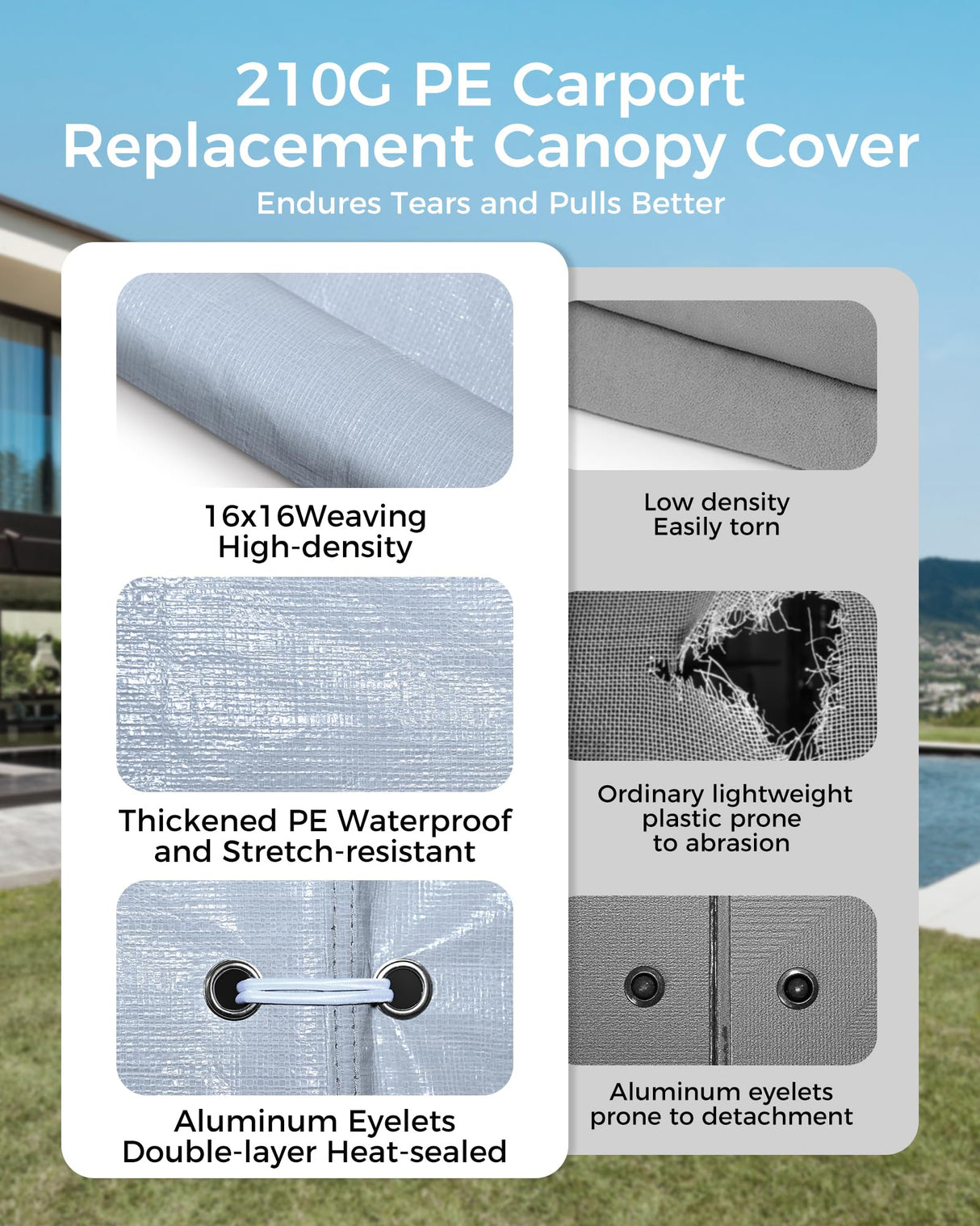 12x20 FT Heavy Duty Carport Replacement Canopy Cover, Durable Waterproof Garage Shelter Top, Car Tent for Outdoor Use, with Ball Bungees for Secure (Gray) Mars Explo