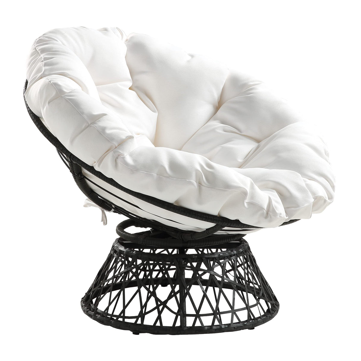 OSP Home Furnishings Wicker Papasan Chair with 360-Degree Swivel, Grey Frame with White Cushion OSP Home Furnishings