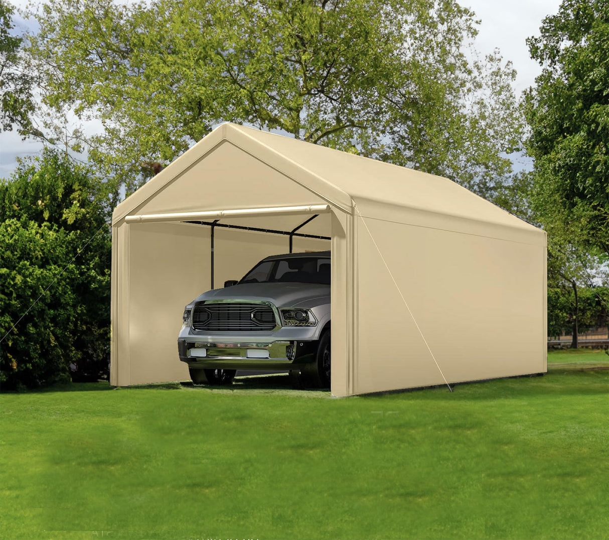 Outdoor Carport 10x20ft Heavy Duty Canopy Storage Shed,Portable Garage Party Tent,Portable Garage with Removable Sidewalls (Beige) Generic