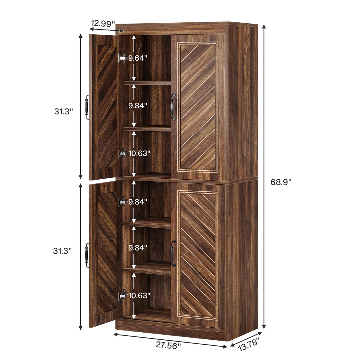 Tribesigns 69" Tall Kitchen Pantry Cabinet, Farmhouse Pantry Kitchen Cabinet with 4 Doors and 4 Adjustable Shelves, Rustic Wood Cupboard for Kitchen, Dining Room, Living Room Tribesigns