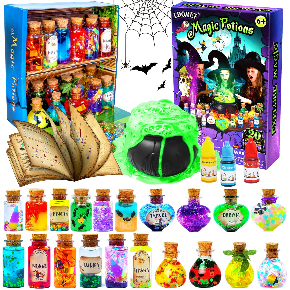 LDomet Magic Potions Kit for Kids - Mix 20 Fairy Dust Potion Bottles, Halloween Christmas Party Decorations, Creative Gift Craft Toy for Ages Boys Girls 6 7 8 9 10+ LDomet