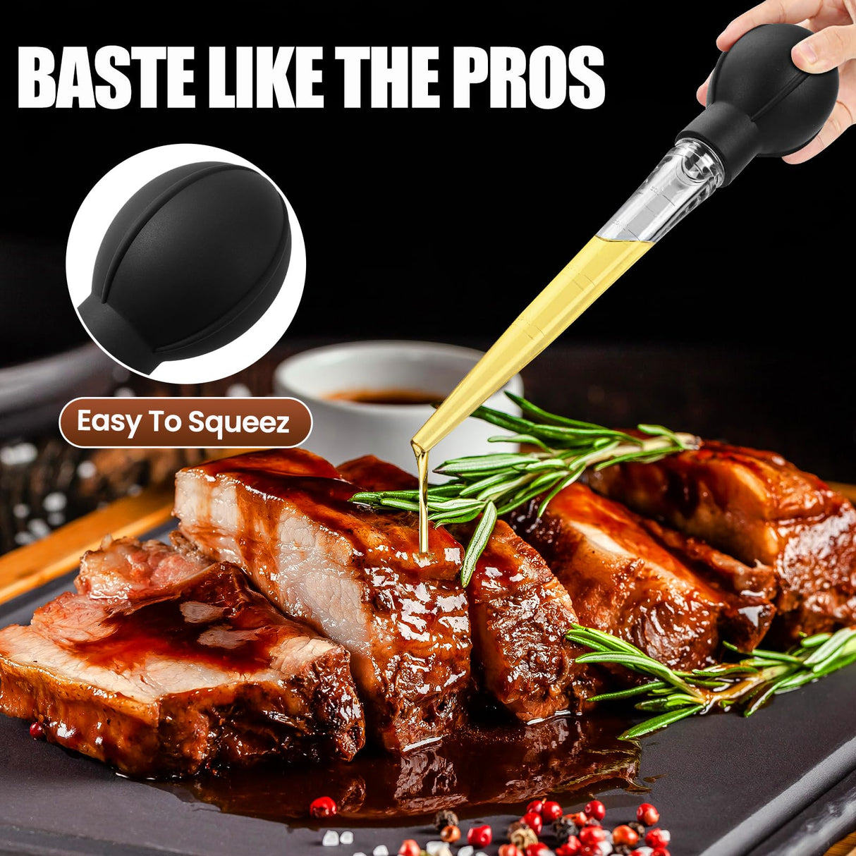 OLESBUR Premium Turkey Basters for Cooking – Baster Syringe for Hot Liquids – Meat and Food Injector – Essential Thanksgiving Cooking Tool – Turkey Baster Large with Cleaning Brush(Black) OLESBUR