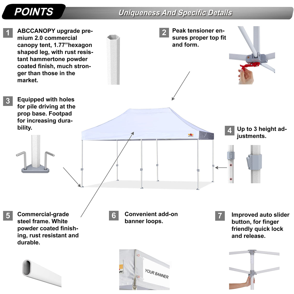 ABCCANOPY Commercial Pop Up Canopy Tent 10x20 Premium-Series, White ABCCANOPY