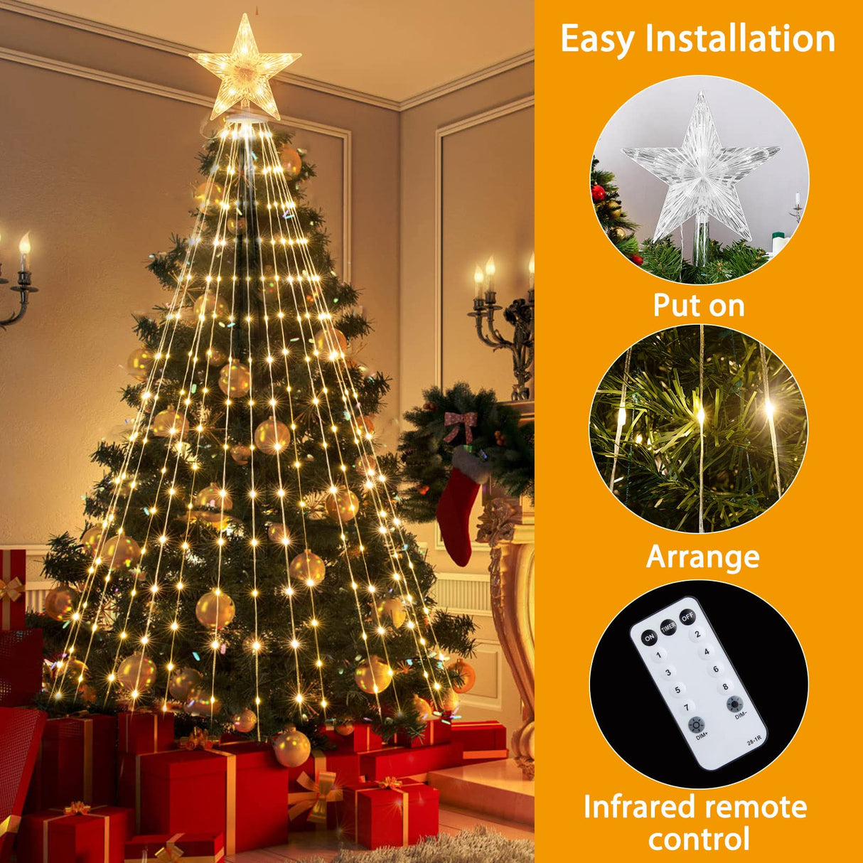 Christmas Cone Tree Light, 7.5ft 295 LED Light Show Christmas Tree with 8 Modes Timer Remote, Dimmable Artificial Christmas Tree for Porch Yard Patio Indoor Outdoor Xmas Holiday Decor, Warm White Brightown