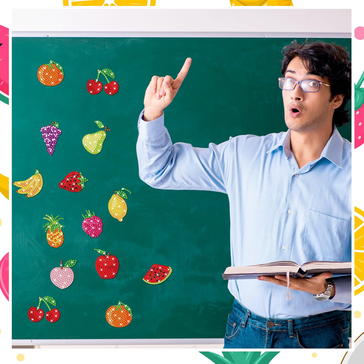 Copkim 12 Pcs Diamond Art Painting Magnets, Fruit Fridge Magnetic Diamond Art Painting Kits Fridge Sticker Magnet for Craft Photos Notes Home Office Decorations Copkim