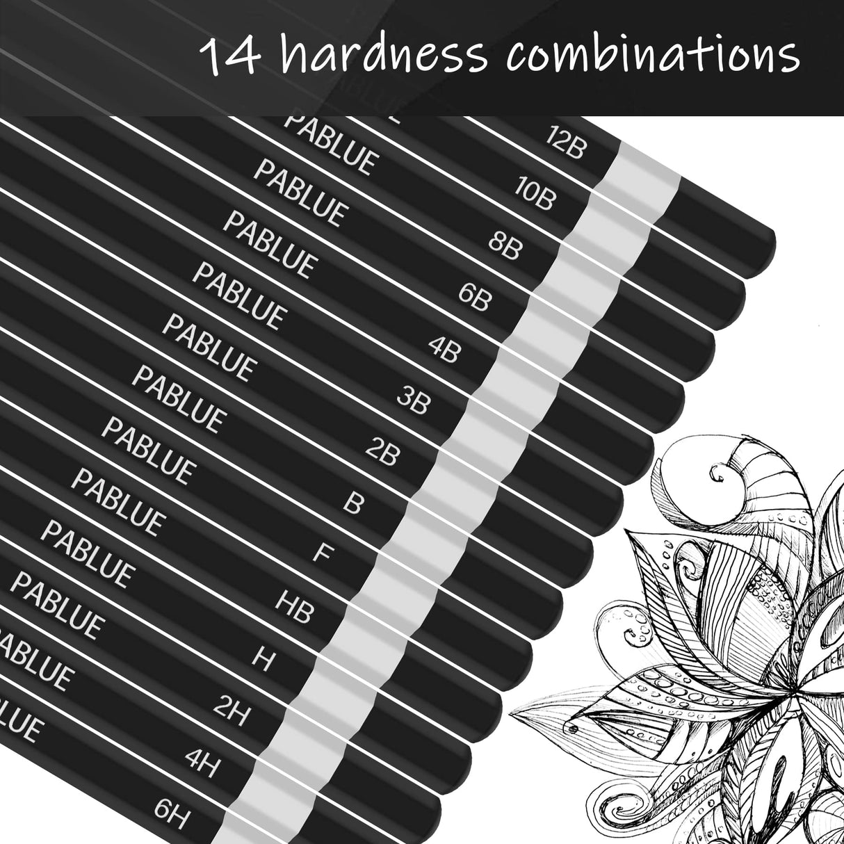 PABLUE Professional Triangular Drawing Sketching Pencil Set,6H,4H,2H,H,HB,F,B,2B,3B,4B,6B,8B,10B,12B Graphite Shading Pencils for Beginners,ProArtists,Drawing,Drafting,Sketching,Shading(14 Pcs) PABLUE