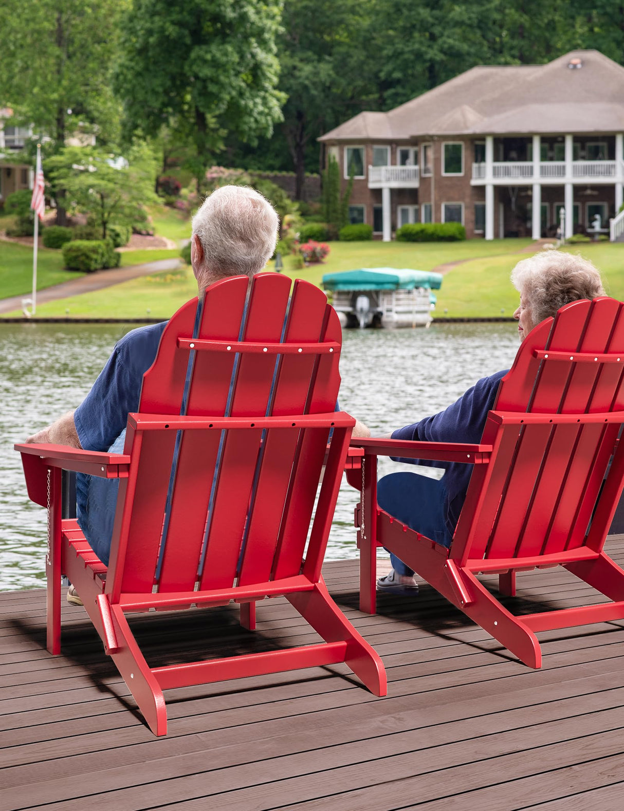 Folding Adirondack Chair - Durable HDPE Poly Lumber All-Weather Resistant, Foldable Oversized Balcony Porch Patio Outdoor Chair for Lawn, Backyard, Deck, Garden, Camping - Easy Installation, Red BUPPLEE