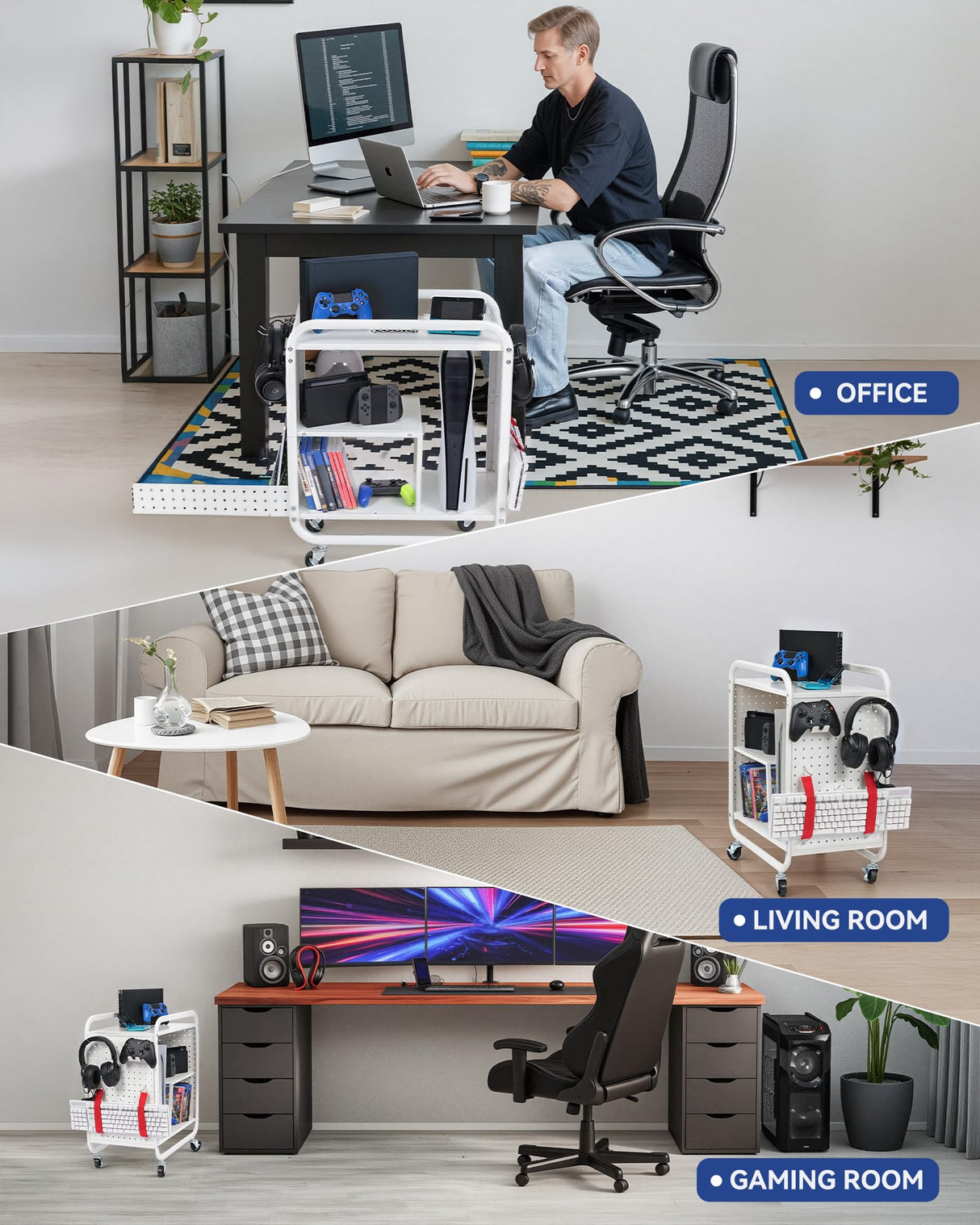 Mythinglogic Gaming Station Organizer, Metal Game Controller Holder, Video Game Console Storage Rack, Game Organizer Storage for PS5/PS4/Xbox/Switch/Game Accessories (White, 23.62" x 12.60" x 25.98") Mythinglogic