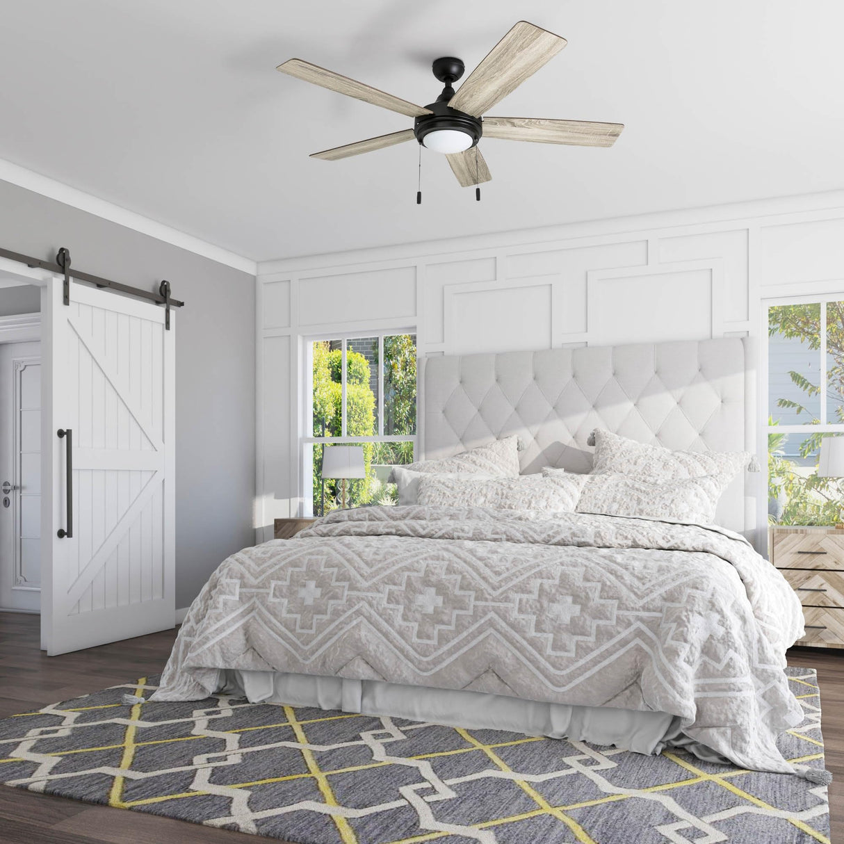 Honeywell Ceiling Fans Ventnor, 52 Inch Modern Farmhouse Indoor LED Ceiling Fan with Light, Pull Chain, Three Mounting Options, Dual Finish Blades, Reversible Motor - 50607-01 (Bronze) Honeywell