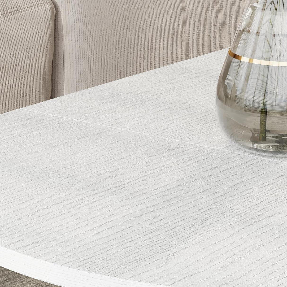 ECACAD 23.6-47.2" W Extendable Coffee Table with Drop Leaves, 2-Tier Wood Coffee Table for Small Space, Modern Oval Center Table with Storage Shelf for Living Room, White & Black ECACAD