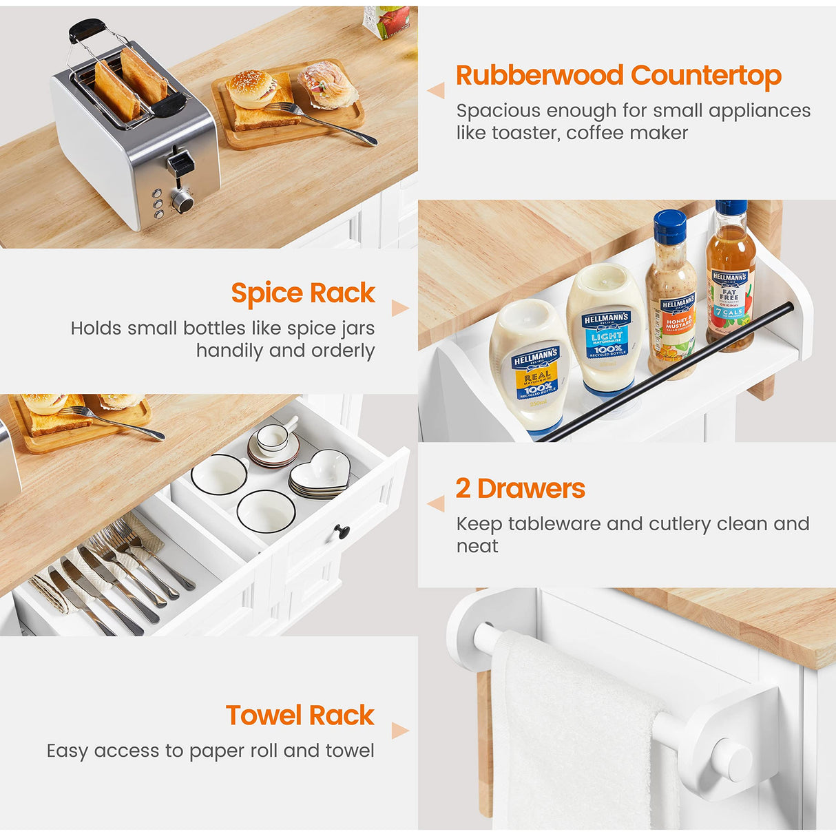 Yaheetech 52"W Kitchen Island with Drop-Leaf Breakfast Bar and 2 Pull-outs, Kitchen Cart on Lockable Wheels with Rubberwood Top & 2 Drawers & Adjustable Shelves, Storage Cabinet for Dining Room, White Yaheetech