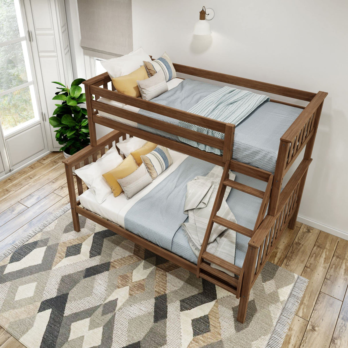 Plank+Beam Walnut Twin Over Full Bunk Bed with Ladder – Solid Wood Space-Saving Frame Plank+Beam