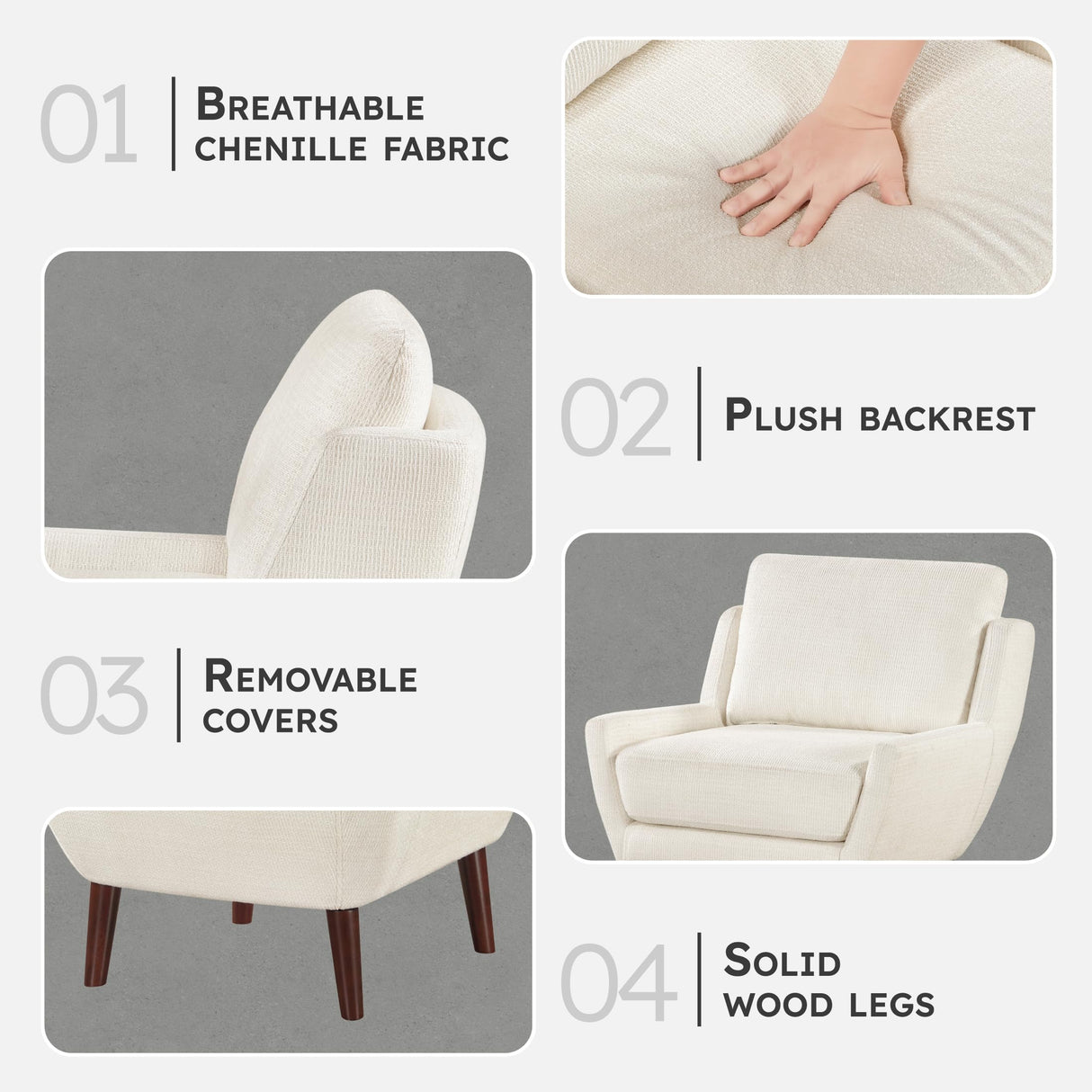 Lexicon Modern Wingback Accent Chair, Chenille Fabric Upholstered Lounge Reading Arm Chair, Solid Wood Legs for Living Room, Bedroom, Supportive Padded Pocket Coil Seat, Easy Assembly, Beige Lexicon