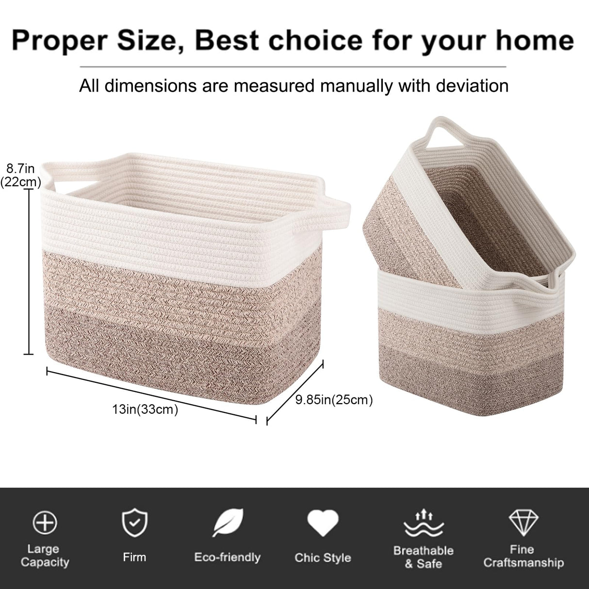 OIAHOMY Storage Basket, Woven Baskets for Storage, Cotton Rope Basket for toys,Towel Baskets for Bathroom - Pack of 3, Gradient Yellow OIAHOMY