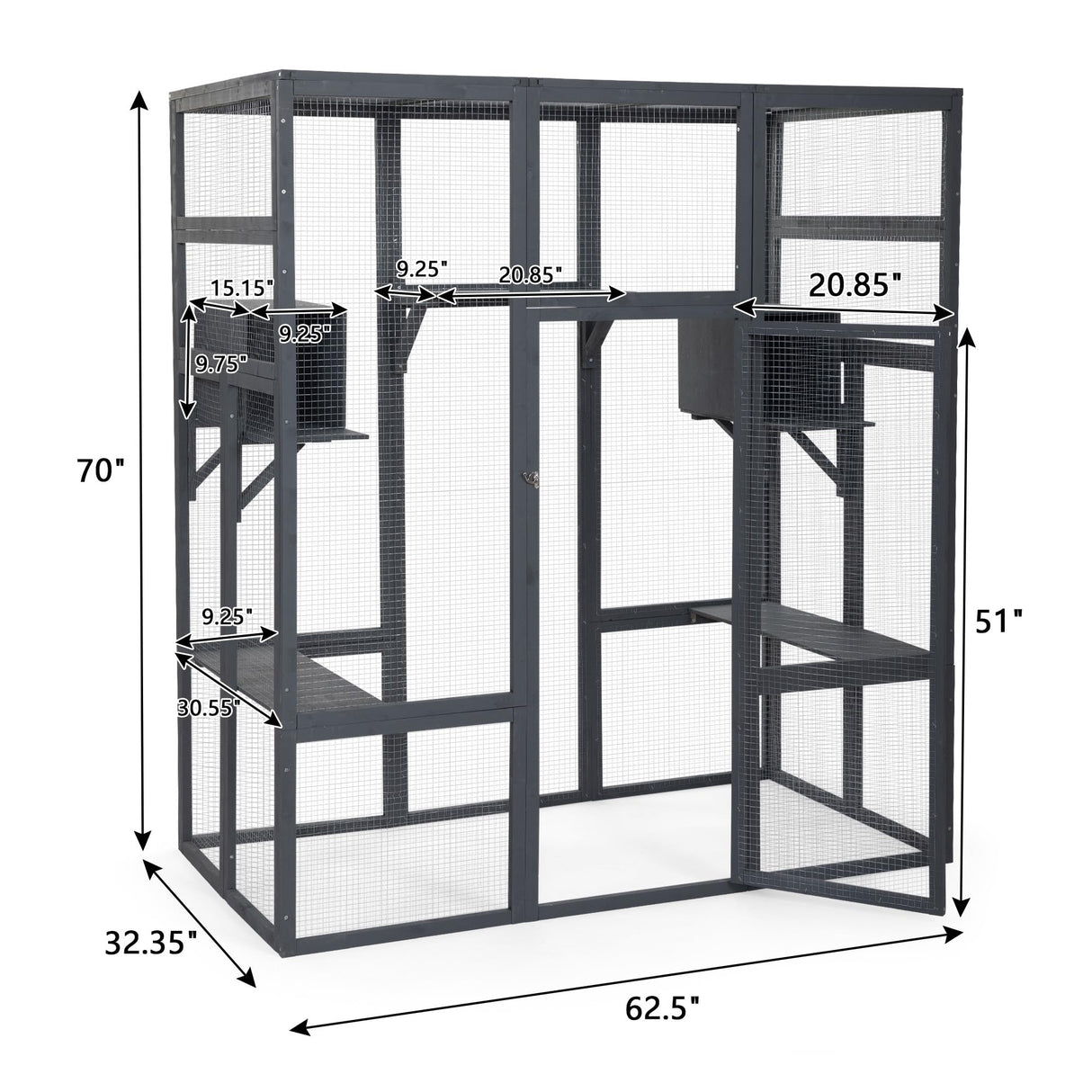 coivvovv Large Cat House Outdoor Catio - Cat Play & Run Enclosures Indoor Kitty Window Cage with Waterproof Roof, 7 Platforms & 2 Resting Box, UV Resistant, 62.4" L x 32.4" W x 70.1" H, Grey cozivvovv
