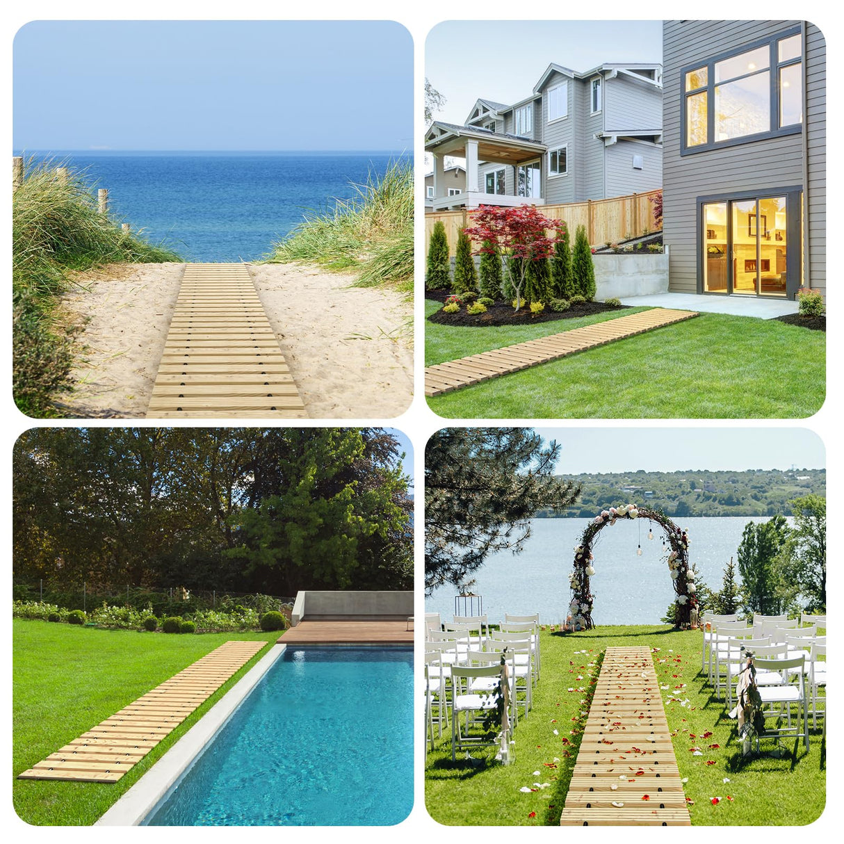 APRILSOUL 12FT Wooden Garden Pathway, Outdoor Roll Out Walkway Path for Patio,Lawn,Backyard,Beach,Wedding APRILSOUL