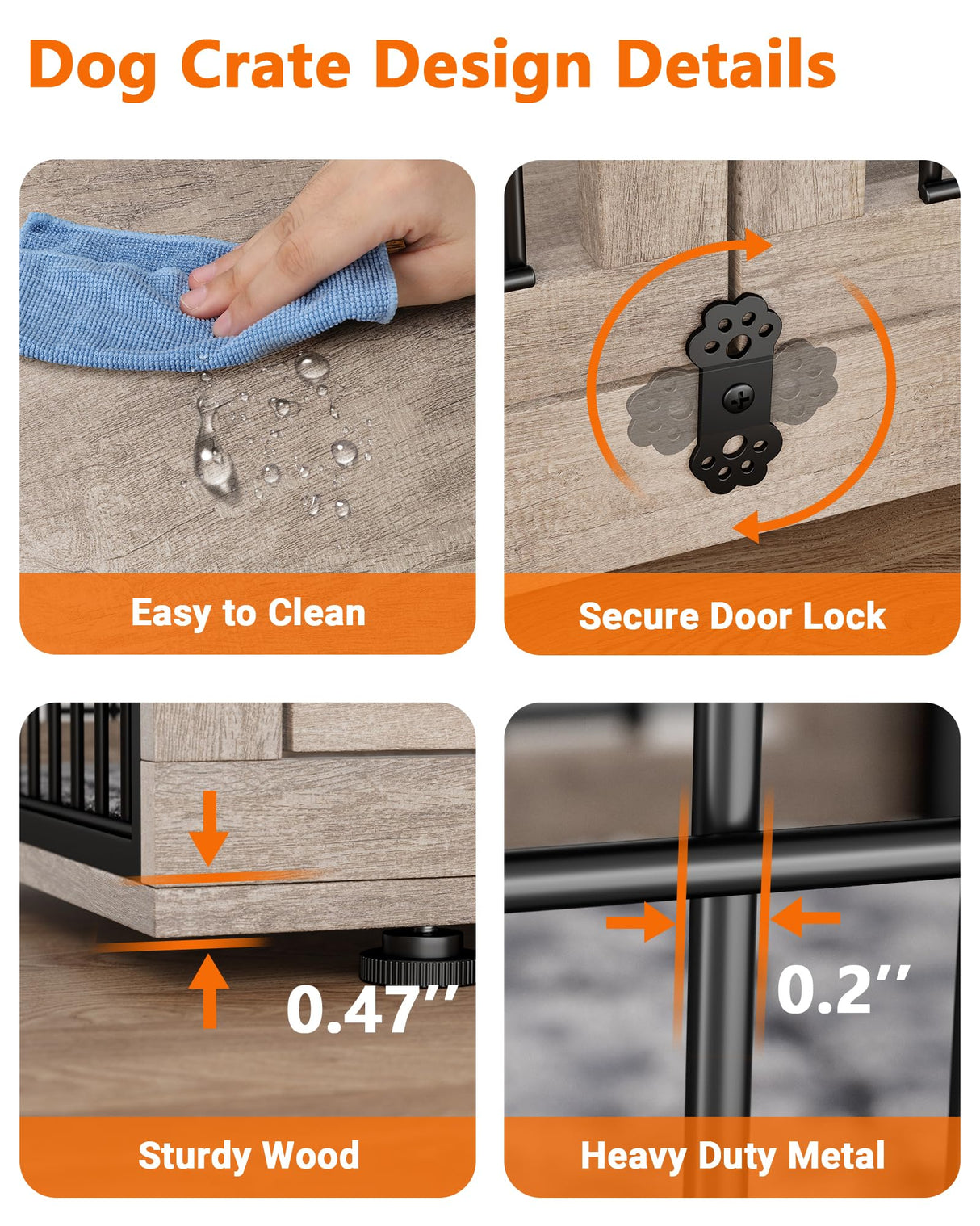 YaFiti Dog Crate Furniture with Cushion, Wooden Dog Kennel with Double Doors, Heavy Duty Dog Cage End Table with Wheels, Dog House Indoor for Small Medium Dogs up to 45 lb, 32.5” L, Grey YaFiti