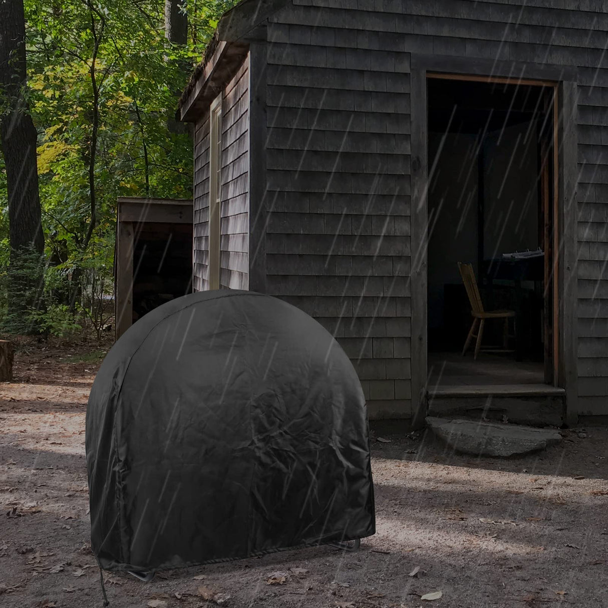 Firewood Log Hoop Cover, Coolrunner 40 Inch Round Fire Wood Rack Cover Outdoor Waterproof Resistant Log Rack Cover Round Log Holder cover Fit for 30" 32" 36” 40 ” Hoop Rack (Black, 40”x24”x41”) Coolrunner