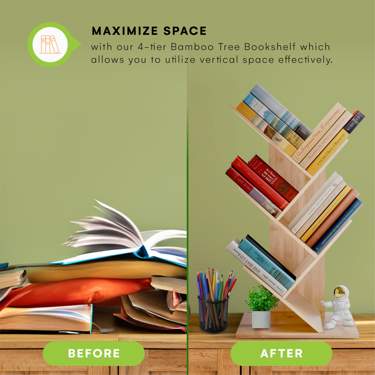 Prosumers Choice 4-Tier Bamboo Book Tree Bookshelf - Vertical Storage Rack for Books, Plants, and Decor Prosumer's Choice