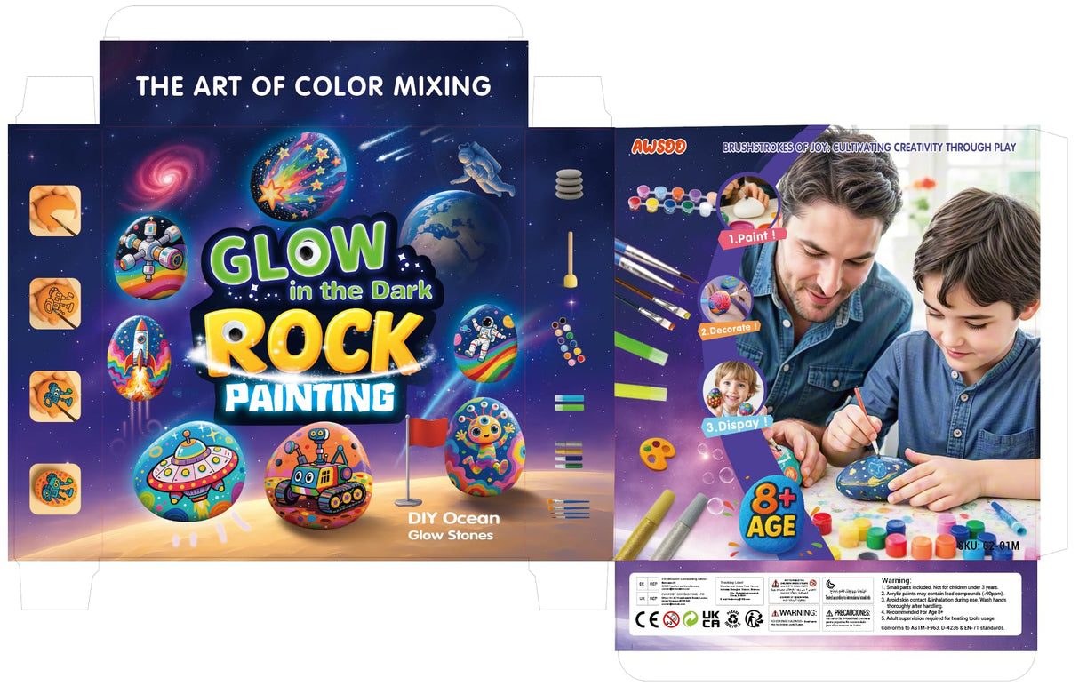 Awsoo Shell & Rock Painting Kit- Glow in The Dark Shell & Rock Kit, Arts and Crafts for Kids Ages8 9 10 11 12, Art Supplies Toy, Kids Craft Paint Kits, Birthday Party Gift Toy Awsoo