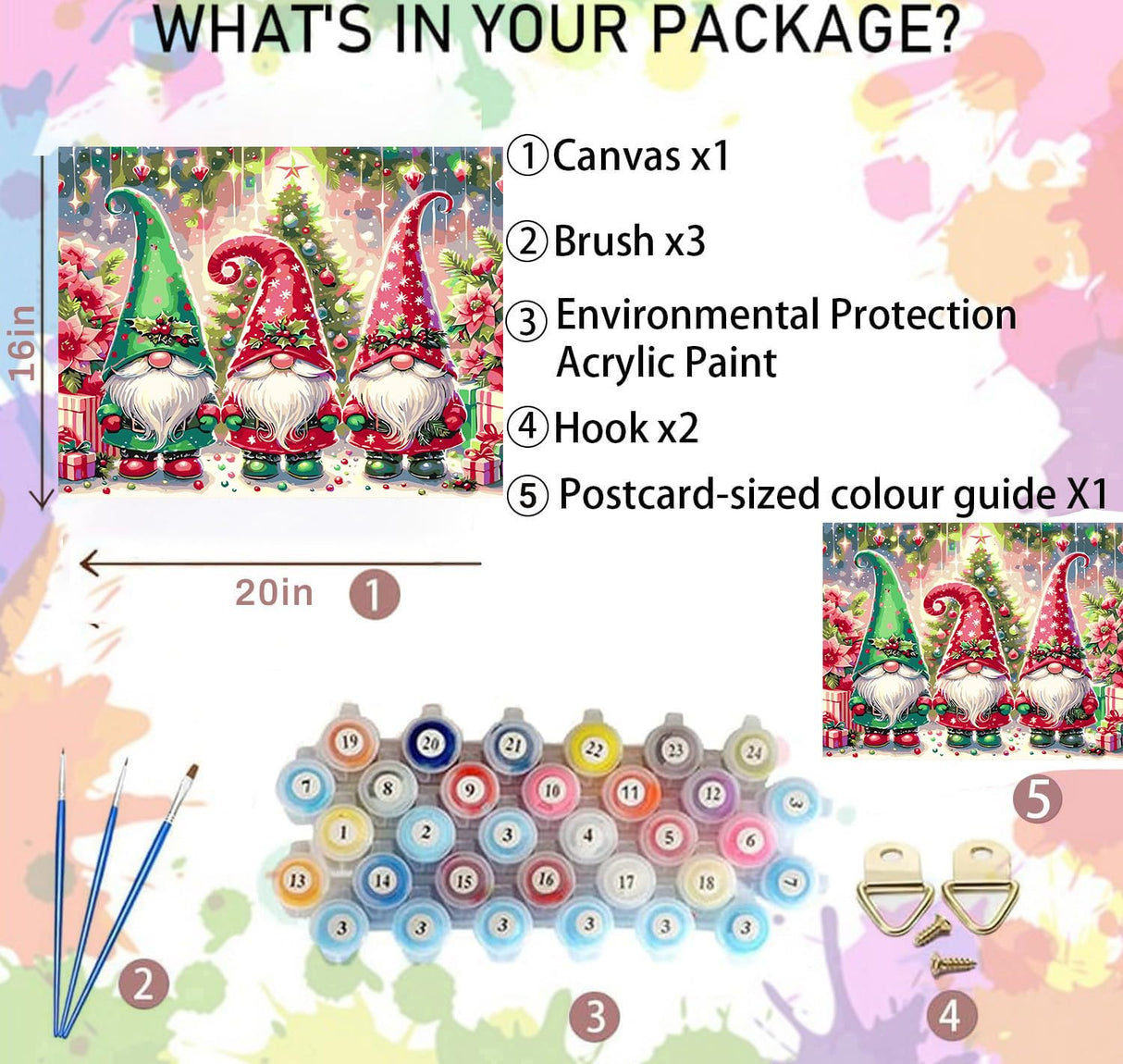 igoodom Paint by Numbers Kit for Adults – Christmas Gnome Adult Paint-by-Number on Canvas, DIY Acrylic Painting Set for Home Decor, 20x16in igoodom