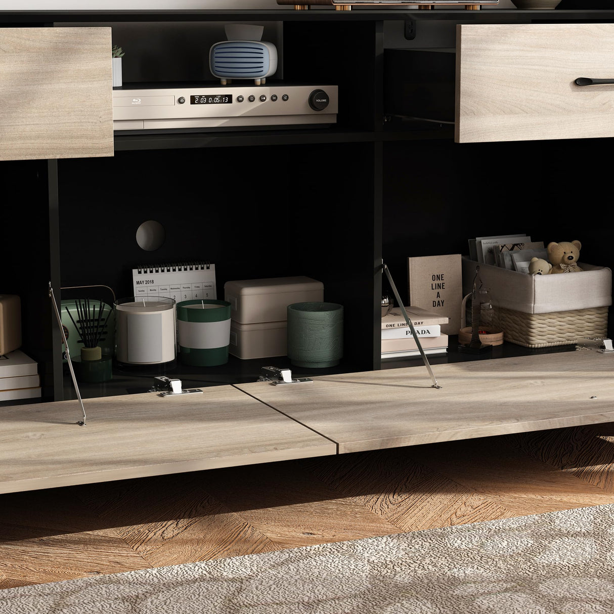 WOODTIME 3-Piece Large TV Stand with Lights and Bookshelves for TVs up to 70", Wall Unit Entertainment Center Media Console for Living Room & Home Theater WOODTIME