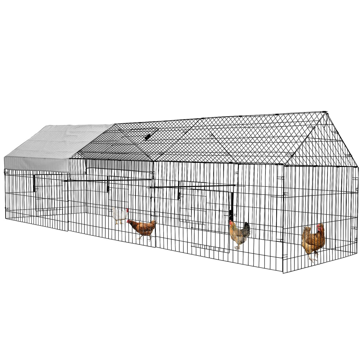 130"x40"x40" Metal Chicken Coop Playpen with Waterproof Cover, Rabbit Duck Large Cage Outdoor Backyard Farm PawGiant