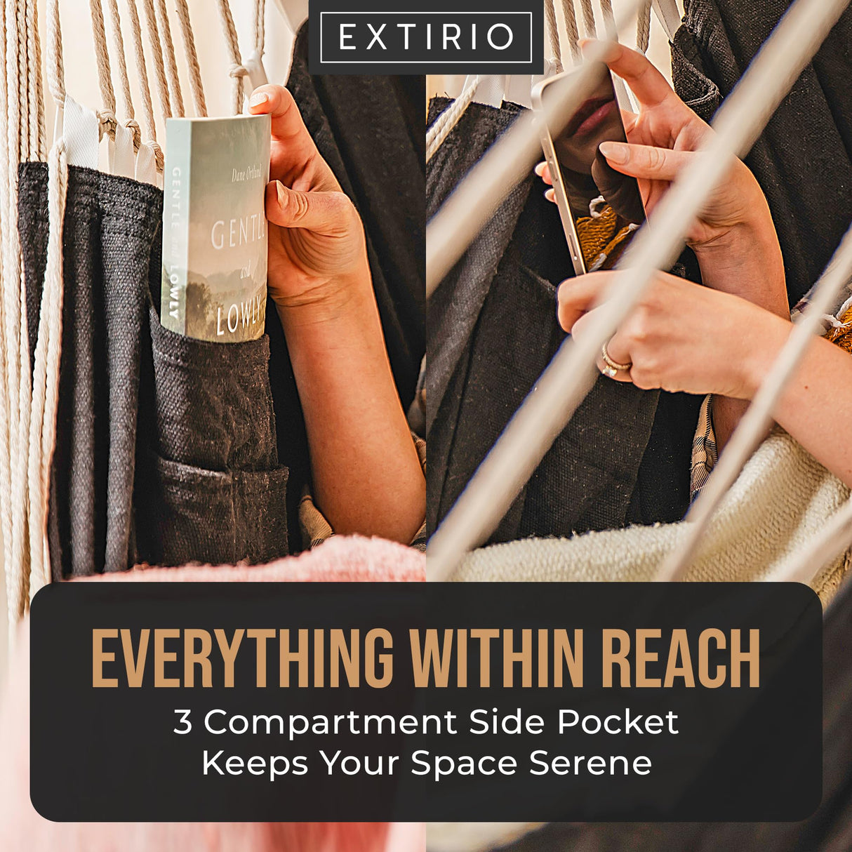 Indoor Hammock Chair Swing - Hanging Hammock Swing Chair - Indoor/Outdoor - Hanging Chairs for Bedroom, Patio, Porch, Swinging Chair Hammock for Adults - Built-In Footrest - Spacious Full Body Support EXTIRIO