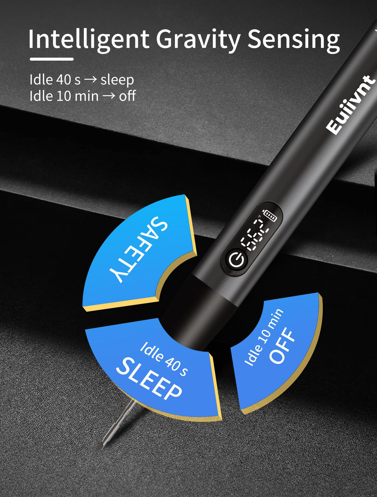 Cordless Soldering Iron Kit - 12s Rapid Heat USB-C Portable Rechargeable Soldering Iron with LED Screen, Gravity Sensor, 3 C210 Tips & Metal Stand for Electronics Repair, DIY Euiivnt