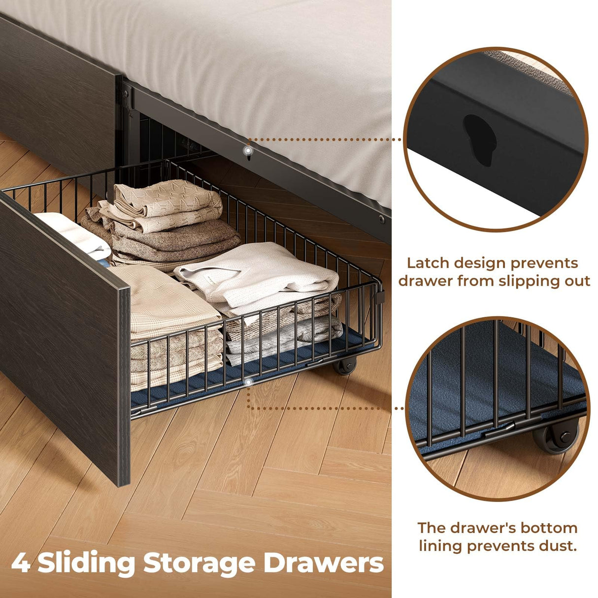 Rolanstar Full Bed Frame with Storage Headboard, Metal Platform Bed with Charging Station, LED, 4 Drawers, Bookcase Storage, No Box Spring Needed, Easy Assembly, Noise-Free, Black Rolanstar