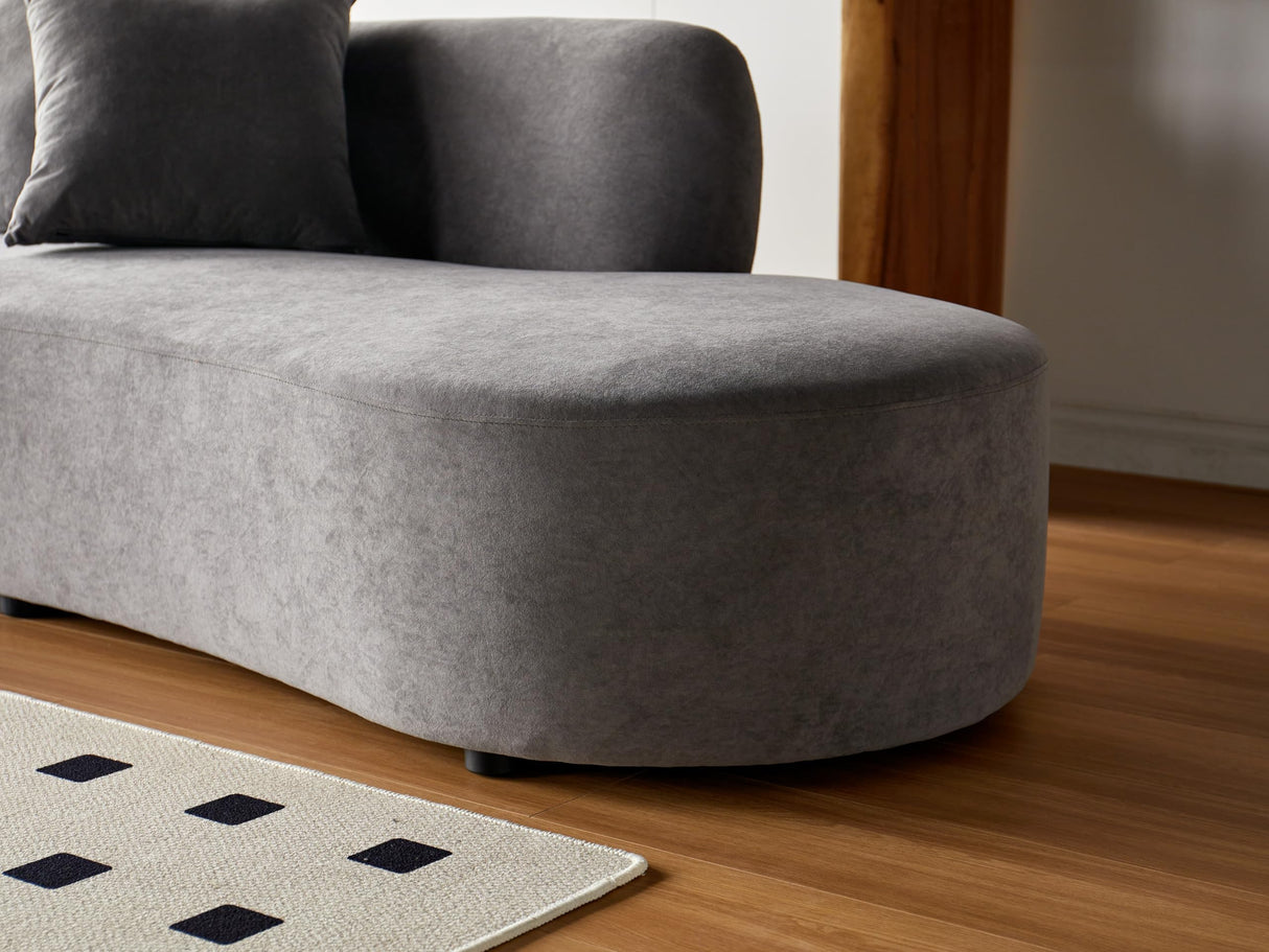 Container Furniture Direct 90" Curved Sofa with Throw Pillows, 4 Seater Luxury Velvet Couch with Half Moon Design and High-Density Foam, Ideal for Modern Living Room, Office & Apartment, Grey Container Furniture Direct