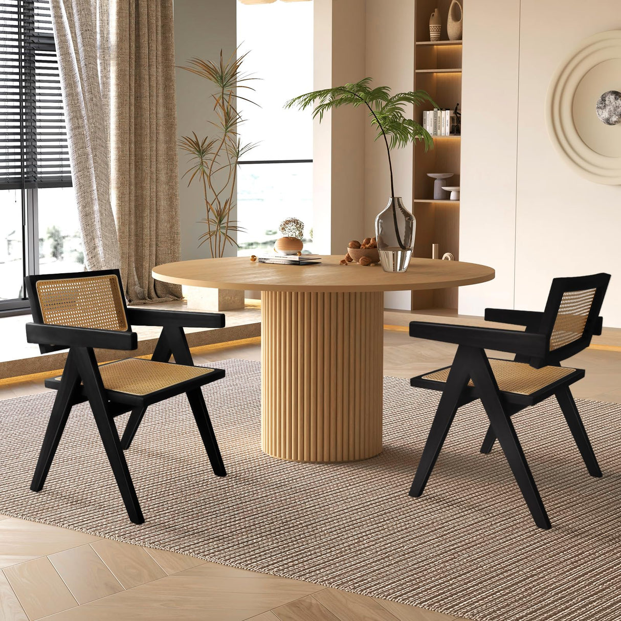 comfy to go Rattan Dining Chairs Set of 6, Kitchen Chairs Cane for Dining Room, Black comfy to go