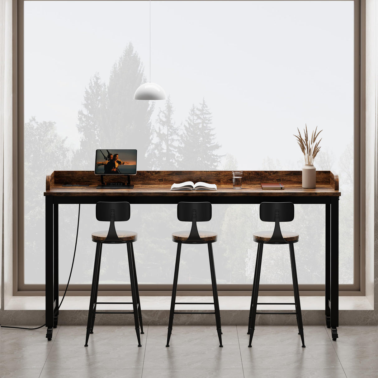 70.8" Standing Desk with Charging Station, Extra Long Desk on Wheels for Standing and Sitting, Sofa Table Behind Couch with Power Outlets and USB Ports, Easy Assembly, Walnut Ytaoka