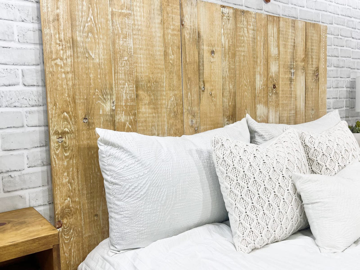 Barn Walls Boho Whitewash Headboard, Bohemian Design, Solid Wood Headboard, Floating Panels, Wall Mount, Adjustable Height, Easy Assembly, King Size Barn Walls