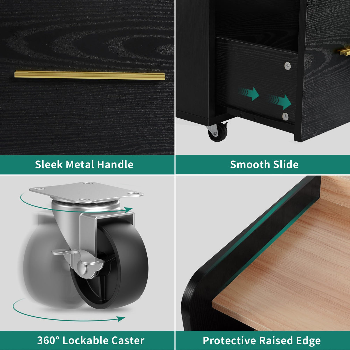 YITAHOME File Cabinet with Charging Station, Printer Table Cabinet for Home Office, Printer Stand Cart, Fits A4, Letter, Legal Size Files, Office Furniture, Black YITAHOME