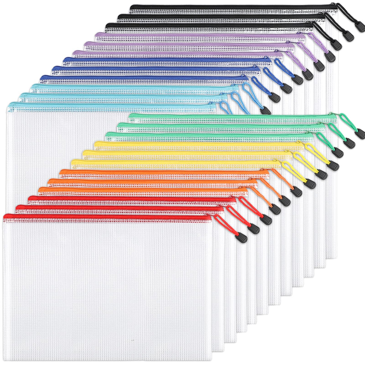 EOOUT 24pcs Mesh Zipper Pouch Bags, A4 Zipper Bags for Organizing Storage, Waterproof Zipper Pouches, Letter Size, File Bags for School, Toys, Puzzle, Board Games and Office Supplies EOOUT