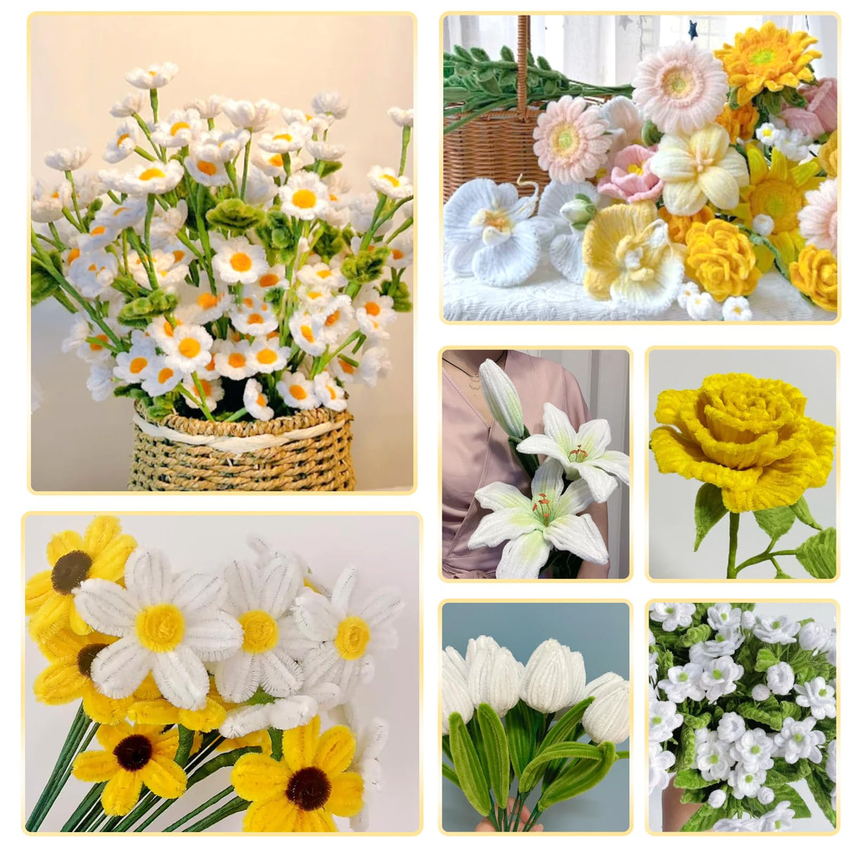 TOAOB 200pcs Pipe Cleaners Craft Supplies DIY Daisy Bouquets Making Kit Mixed Colors Chenille Stems Artificial Flowers Craft Kit for DIY Art and Crafts Party Wedding Home Decorations TOAOB THE ONE AND ONLY BABY