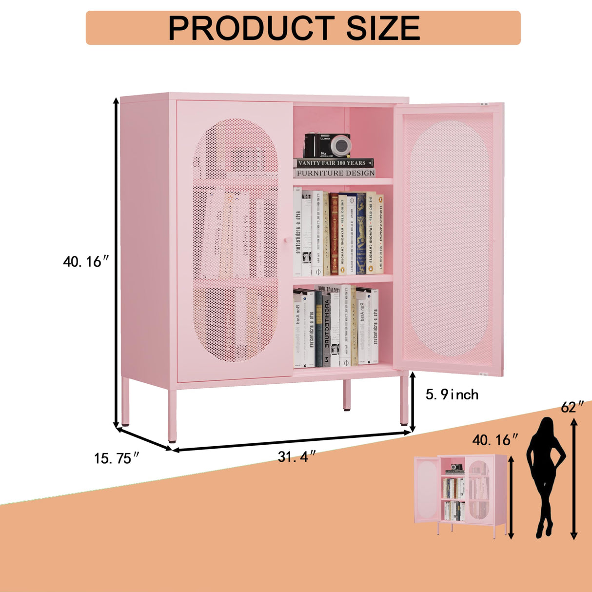 Fumedo 2 Mesh Door Metal Storage Cabinet for Bed Room,Living Room,Home,Hotel,Office,Garage,Kitchen,3-Tier,2 Removable Shelves (Mesh Door Cabinet, Pink) Fumedo