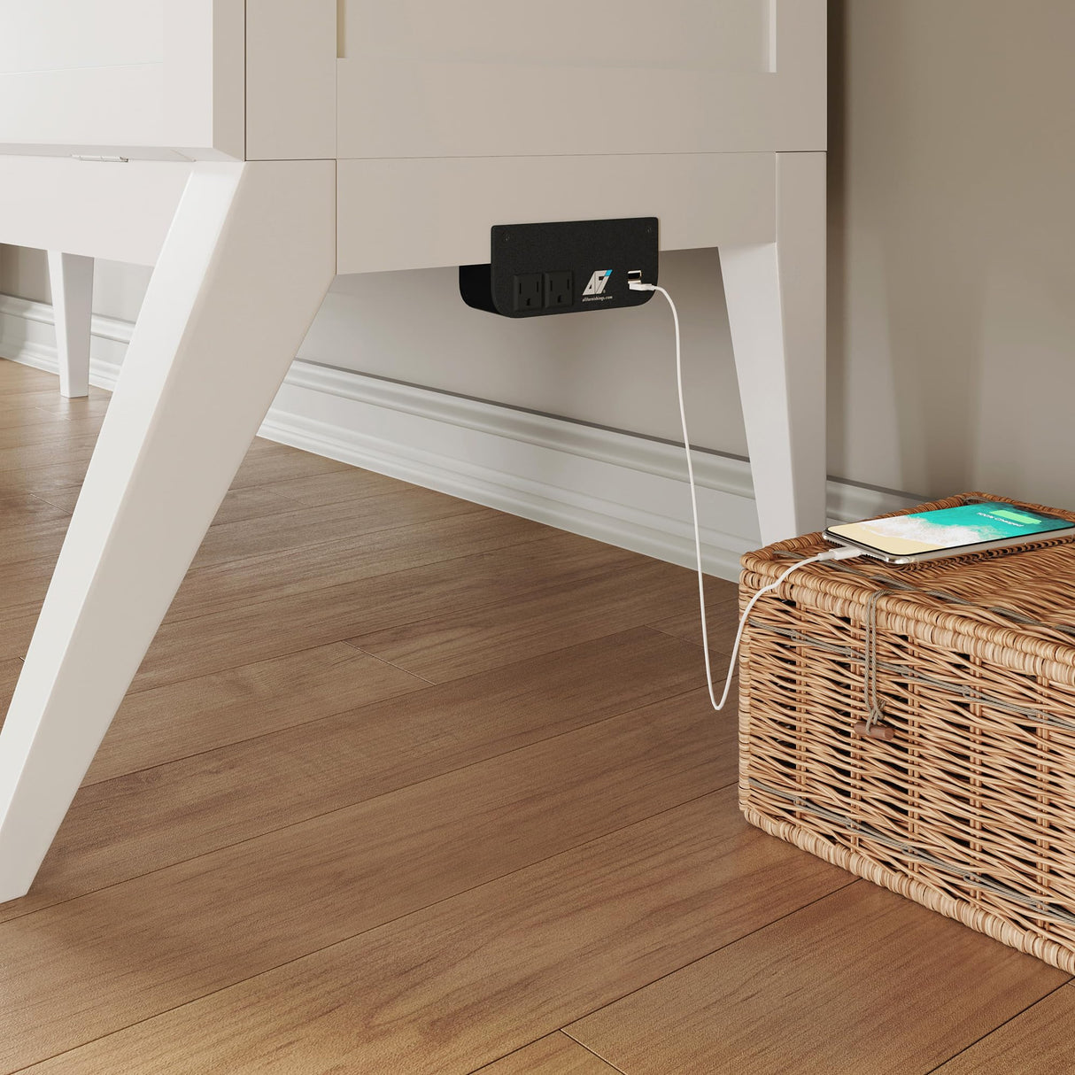 AFI, Northampton Full Size Murphy Bed Desk with Memory Foam 6" Mattress and Built-in USB Charger, White AFI