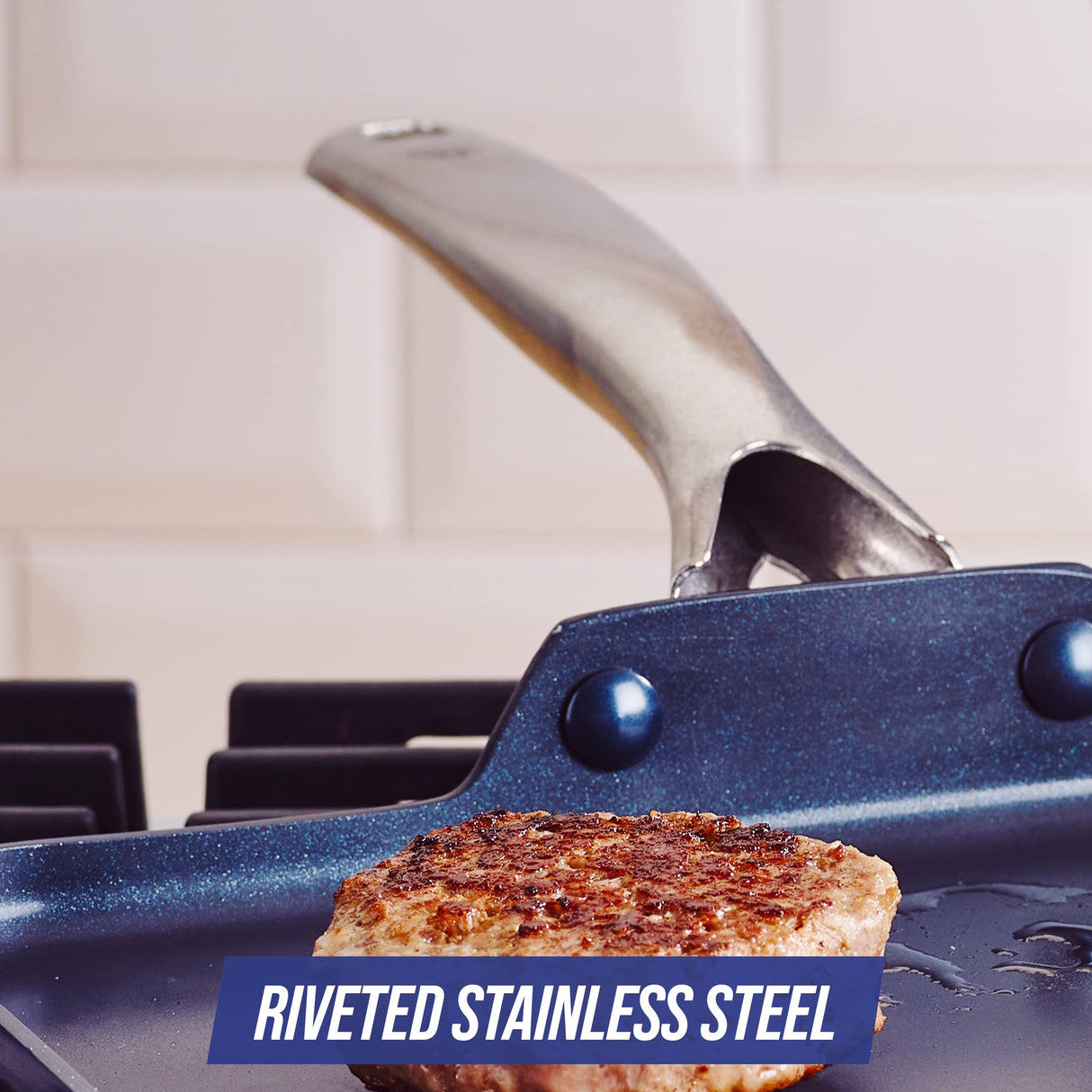 Blue Diamond 11" Griddle Pan, Diamond Infused Healthy Ceramic Nonstick, PFAS and PFOA-Free, Dishwasher Safe, Oven Safe, Even Heating, Metal Utensil Safe, Warp Control, Blue Blue Diamond