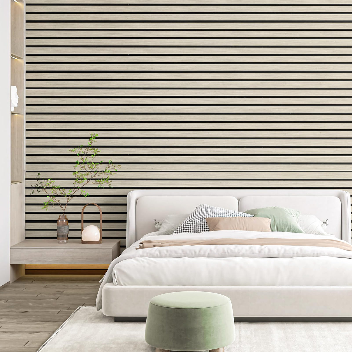 Art3d 4-Pack Glue-On Six-Grid Wainscoting Panel for Interior Wall Decor - 104 x 12 Inch Polystyrene Ultralight Slim Slat Wall Panels for Living Room Bedroom, Oak Art3d