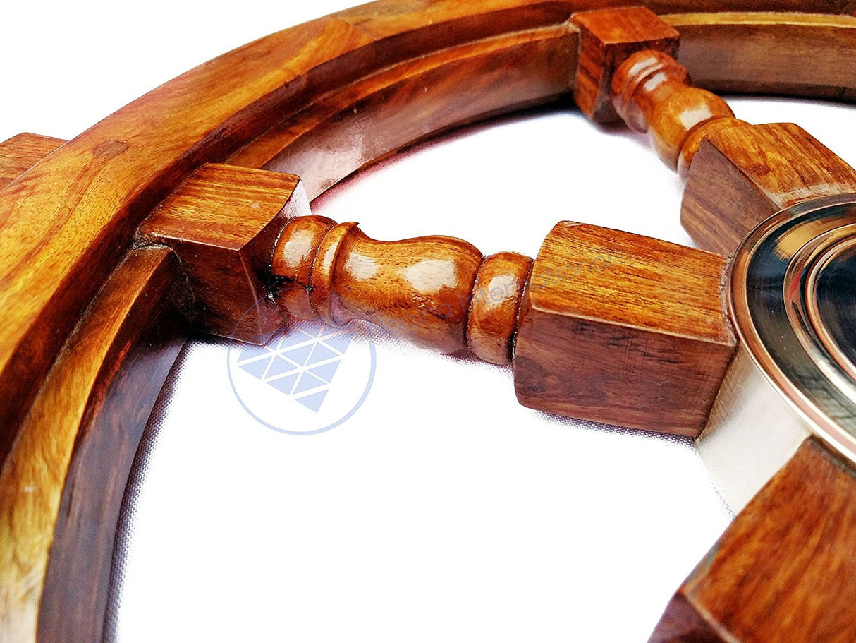 Nagina International Natural Wood Premium Pirate's Boat Ship Wheel (16 Inches) Nagina International