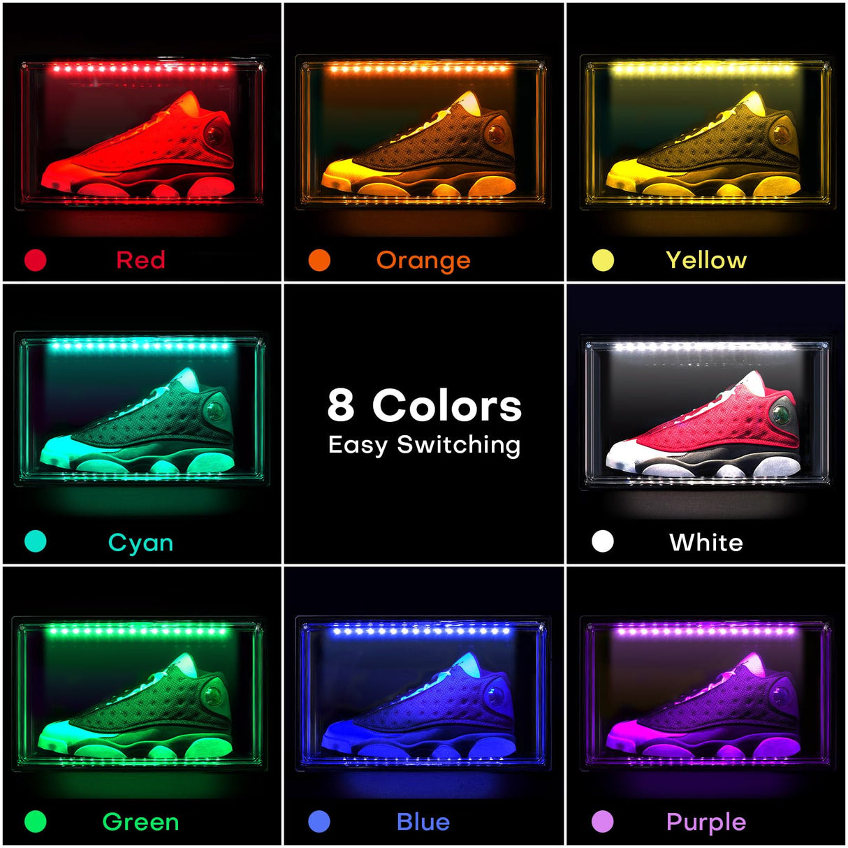 Oltraman Shoe Storage Organizer for Closet, Foldable Shoe Boxes Rack 2 pack, Clear Plastic Stackable Containers Bins Holder, Magnetic Sneaker Shelf for Sneakerheads with LED Lights (Black) Oltraman